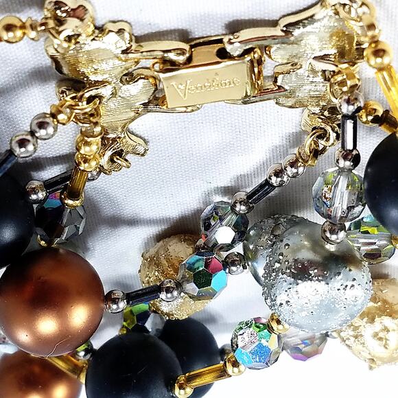 Vintage Vendome 4-Strand Beaded Bracelet Crystals Satin Glass Gold Clasp 7.5" - Picture 2 of 10